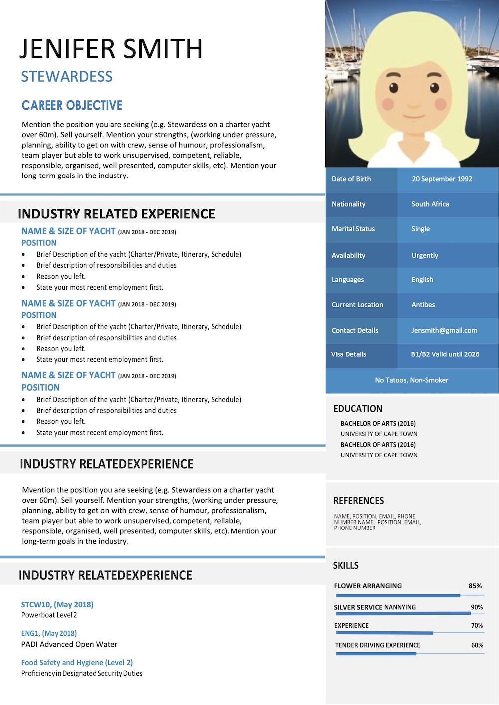 yachting cv template