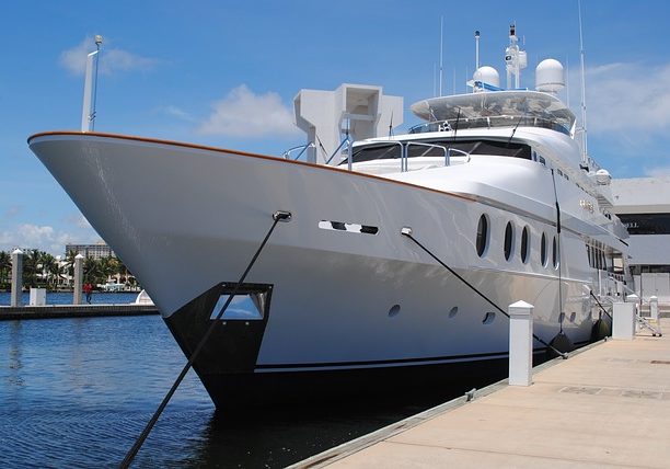 Superyacht tied to a dock